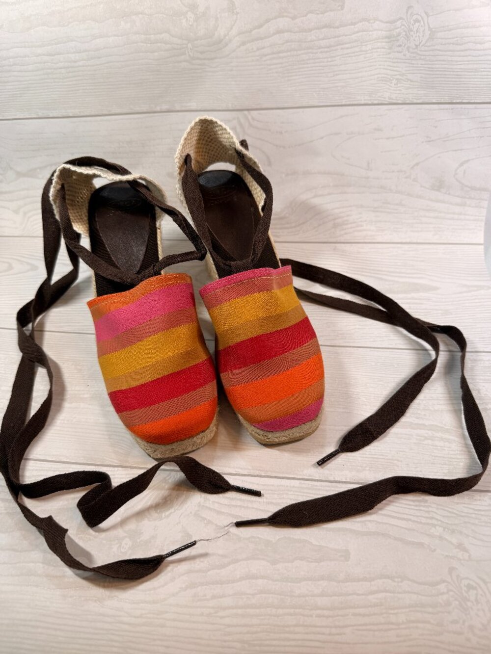 Made in Spain Multicolor Striped Espadrille Wedges Size 9M